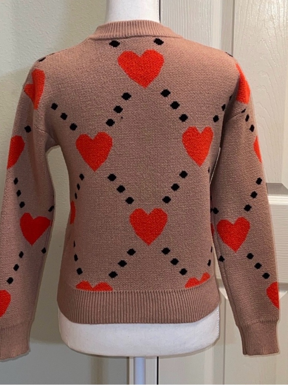 THML Taupe Crewneck Sweater with Red Heart Motif - Picture 4 of 7
